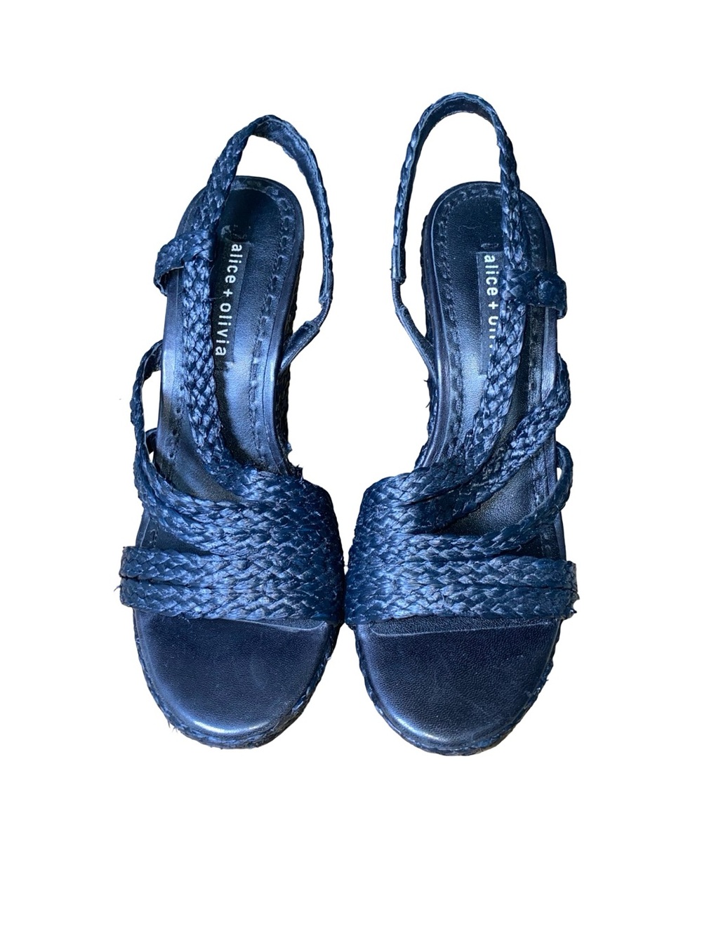 Alice + Olivia black Braided Raffia Platform Wedge Sandals size 8